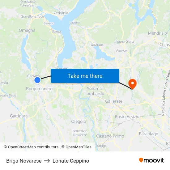 Briga Novarese to Lonate Ceppino map