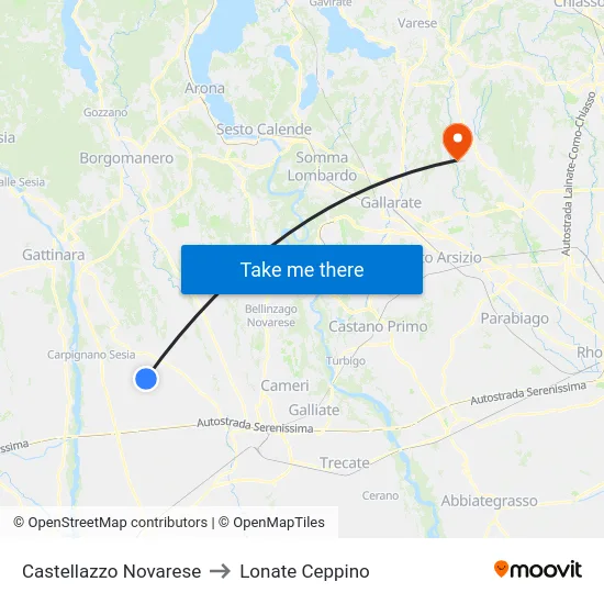 Castellazzo Novarese to Lonate Ceppino map