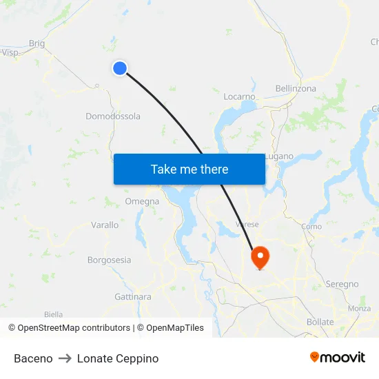 Baceno to Lonate Ceppino map