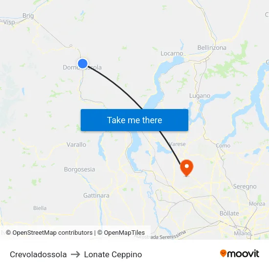 Crevoladossola to Lonate Ceppino map