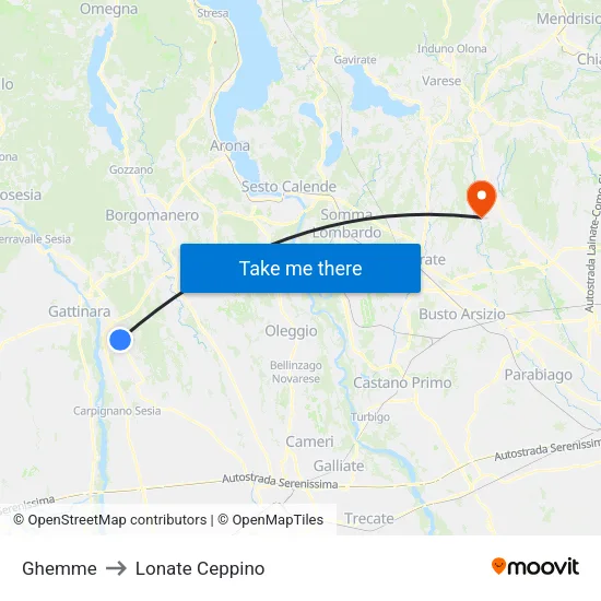 Ghemme to Lonate Ceppino map