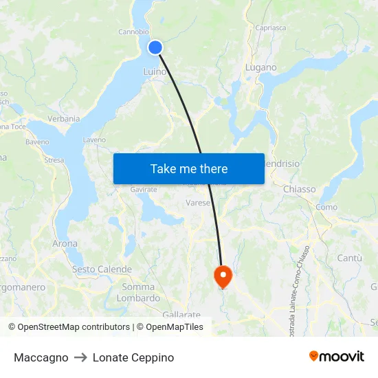 Maccagno to Lonate Ceppino map