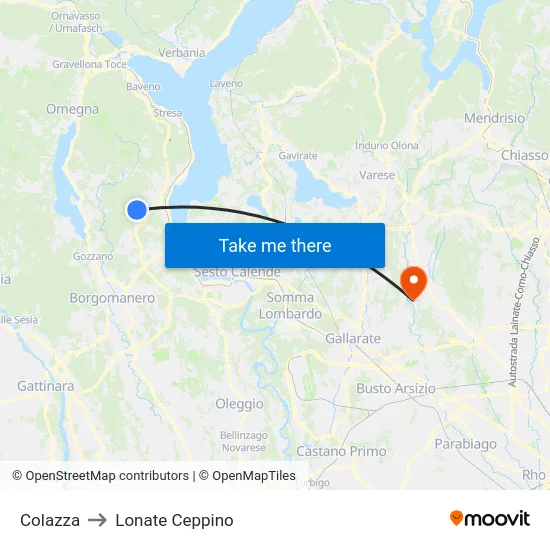 Colazza to Lonate Ceppino map