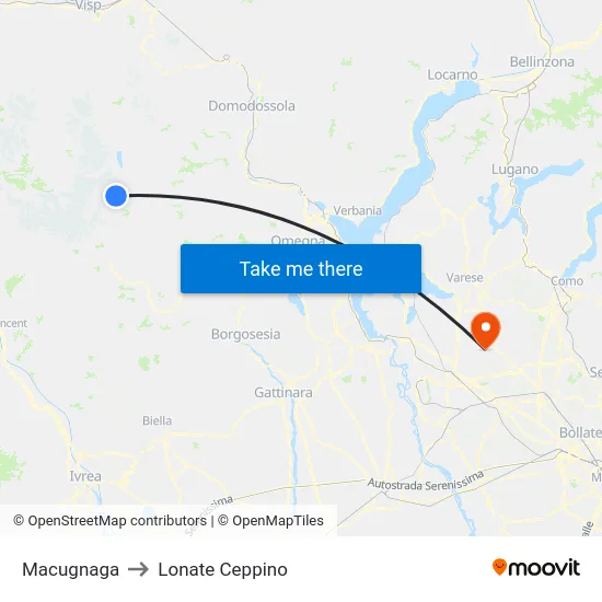 Macugnaga to Lonate Ceppino map