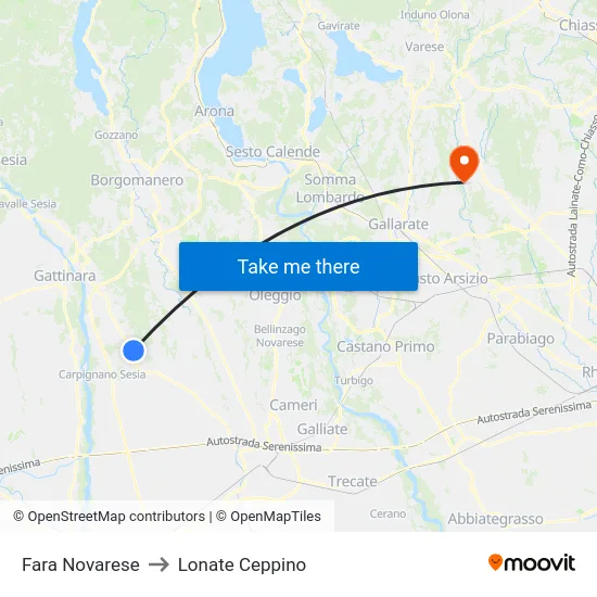Fara Novarese to Lonate Ceppino map