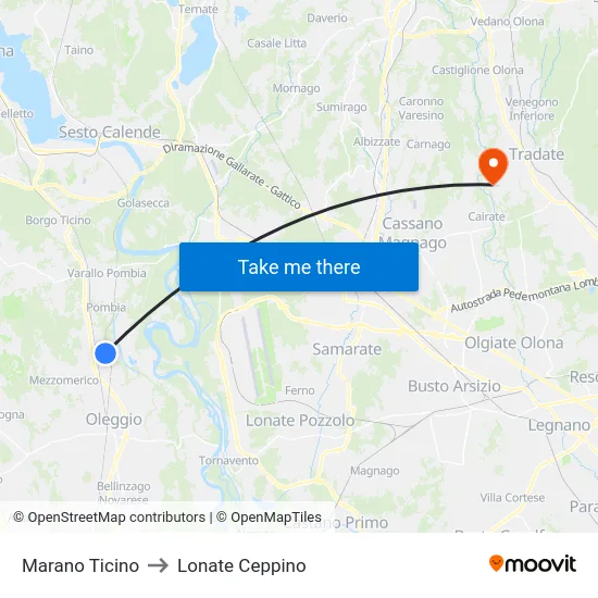 Marano Ticino to Lonate Ceppino map