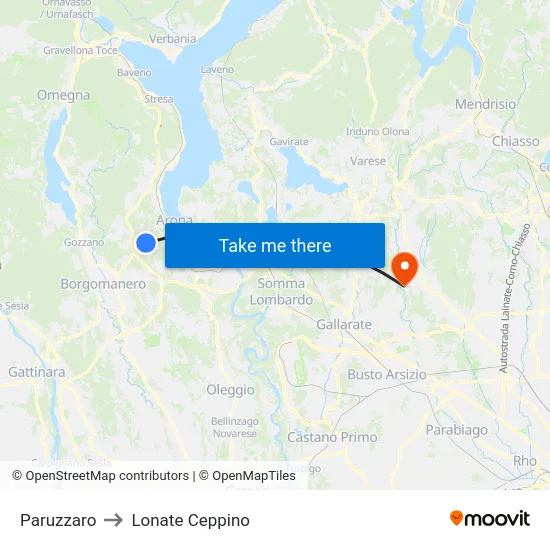 Paruzzaro to Lonate Ceppino map