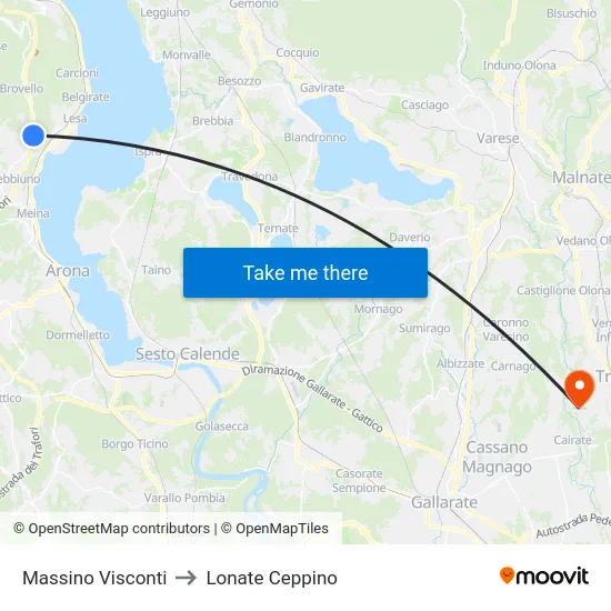 Massino Visconti to Lonate Ceppino map