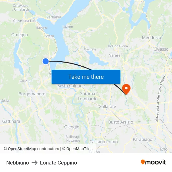 Nebbiuno to Lonate Ceppino map