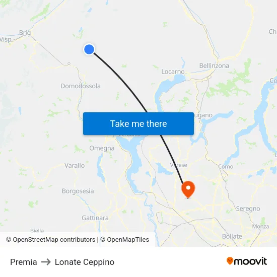 Premia to Lonate Ceppino map