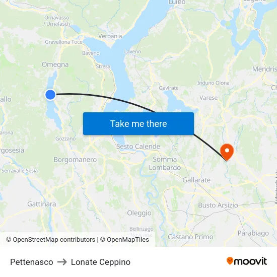 Pettenasco to Lonate Ceppino map