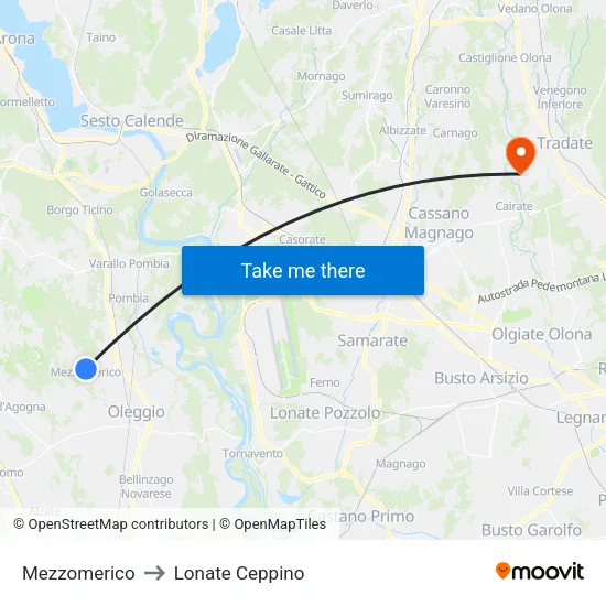 Mezzomerico to Lonate Ceppino map