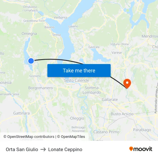Orta San Giulio to Lonate Ceppino map