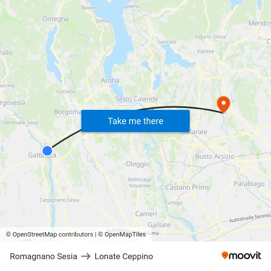 Romagnano Sesia to Lonate Ceppino map