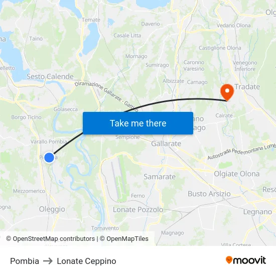 Pombia to Lonate Ceppino map