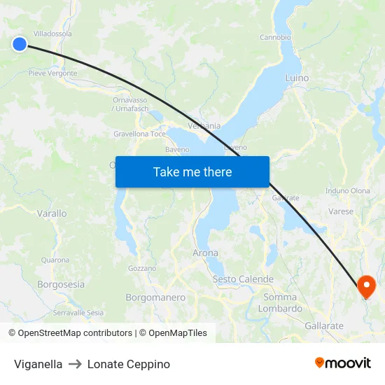 Viganella to Lonate Ceppino map