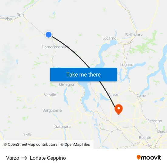 Varzo to Lonate Ceppino map