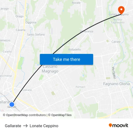 Gallarate to Lonate Ceppino map
