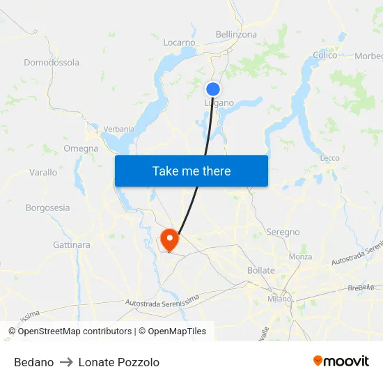 Bedano to Lonate Pozzolo map