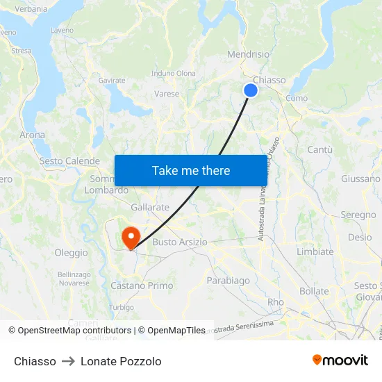 Chiasso to Lonate Pozzolo map
