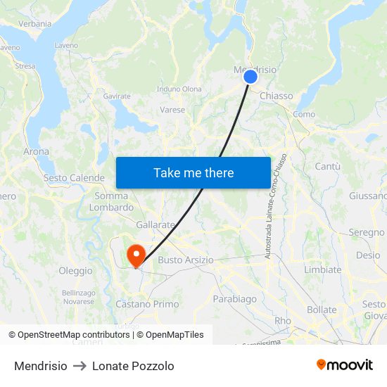 Mendrisio to Lonate Pozzolo map