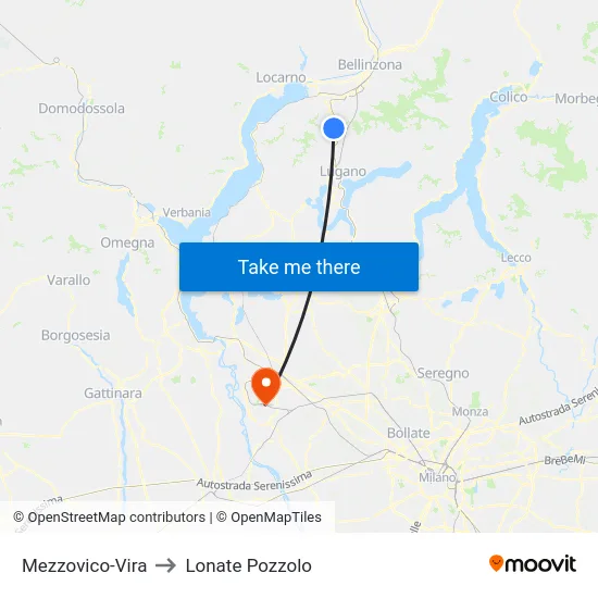 Mezzovico-Vira to Lonate Pozzolo map