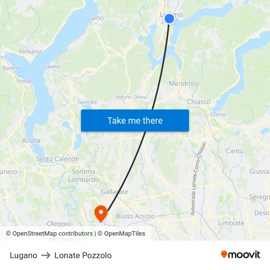 Lugano to Lonate Pozzolo map