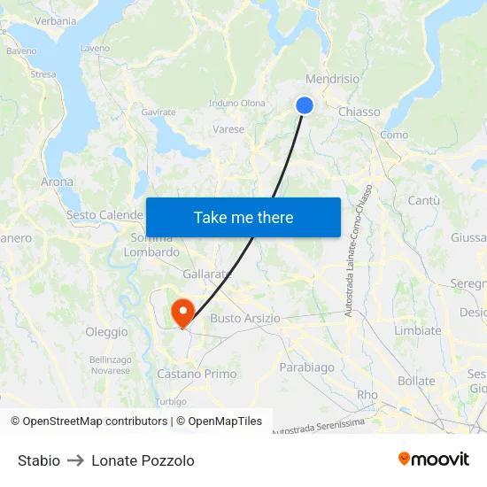 Stabio to Lonate Pozzolo map