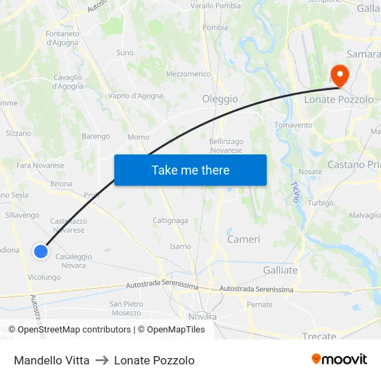 Mandello Vitta to Lonate Pozzolo map