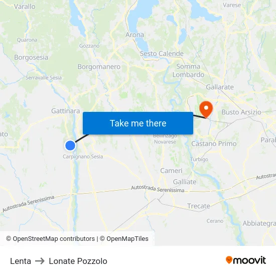 Lenta to Lonate Pozzolo map