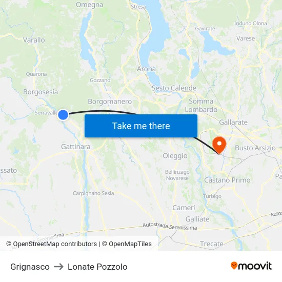 Grignasco to Lonate Pozzolo map