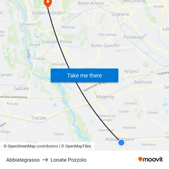 Abbiategrasso to Lonate Pozzolo map