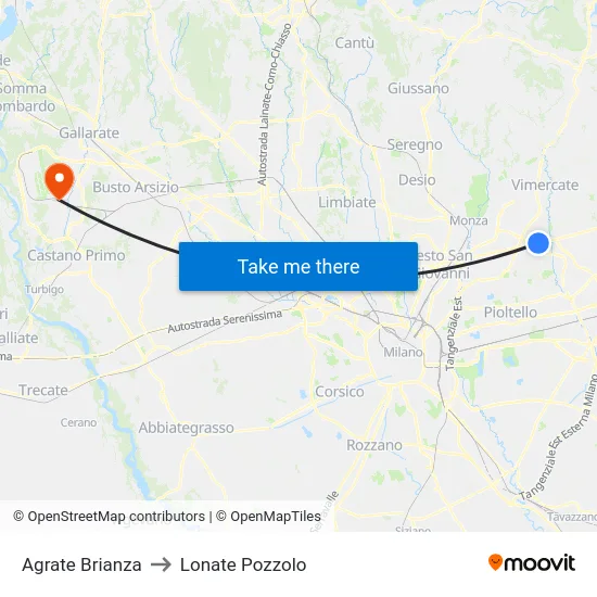 Agrate Brianza to Lonate Pozzolo map