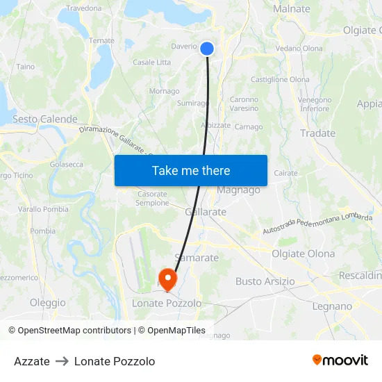 Azzate to Lonate Pozzolo map