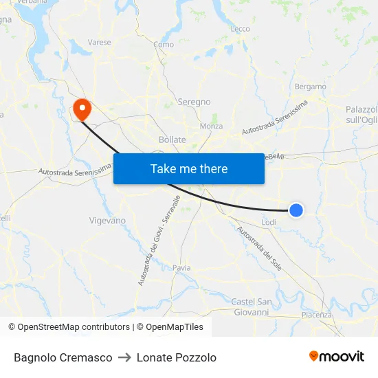 Bagnolo Cremasco to Lonate Pozzolo map