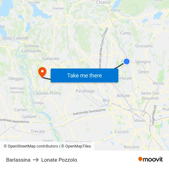 Barlassina to Lonate Pozzolo map