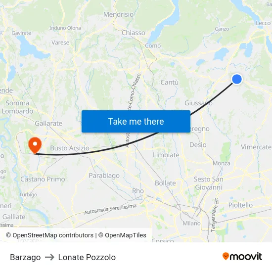 Barzago to Lonate Pozzolo map