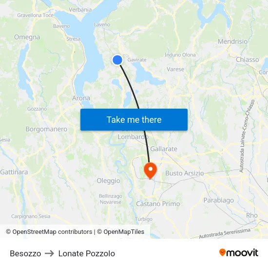 Besozzo to Lonate Pozzolo map