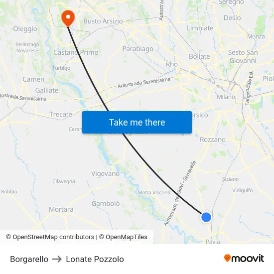 Borgarello to Lonate Pozzolo map
