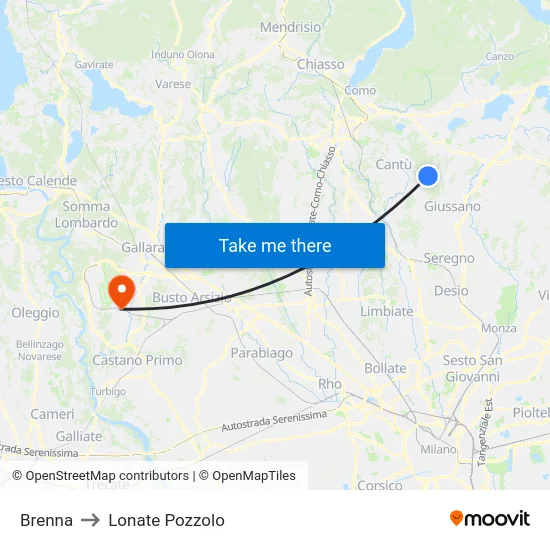 Brenna to Lonate Pozzolo map