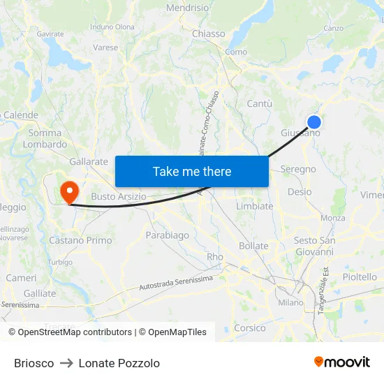 Briosco to Lonate Pozzolo map