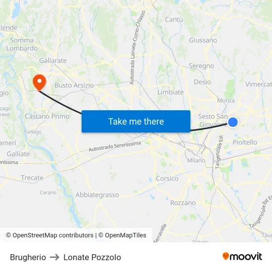 Brugherio to Lonate Pozzolo map