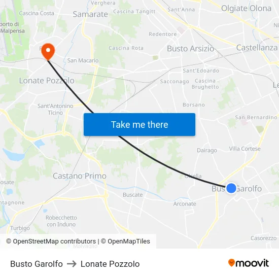 Busto Garolfo to Lonate Pozzolo map