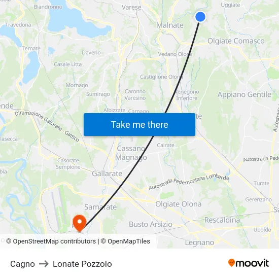 Cagno to Lonate Pozzolo map