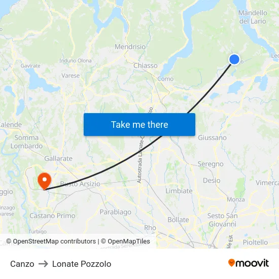 Canzo to Lonate Pozzolo map