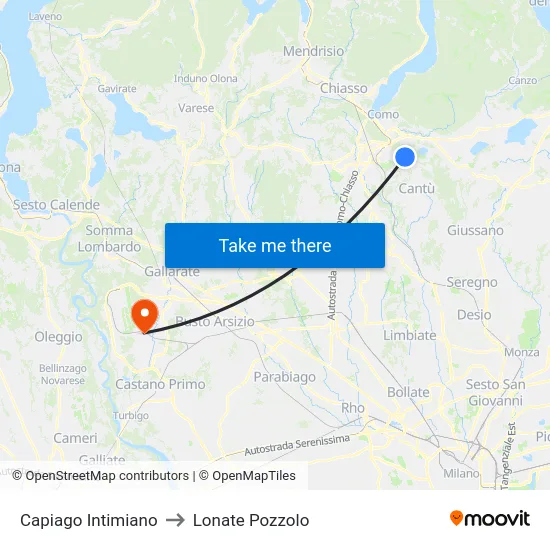 Capiago Intimiano to Lonate Pozzolo map