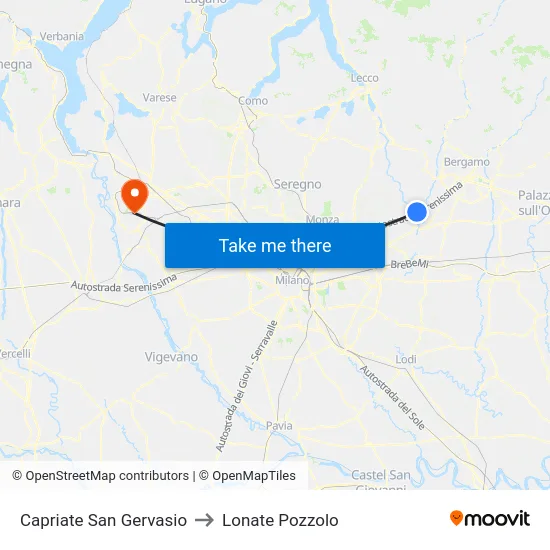 Capriate San Gervasio to Lonate Pozzolo map