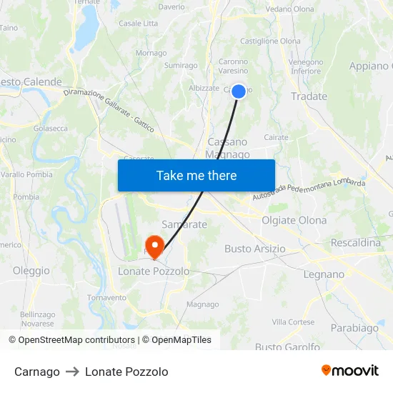 Carnago to Lonate Pozzolo map