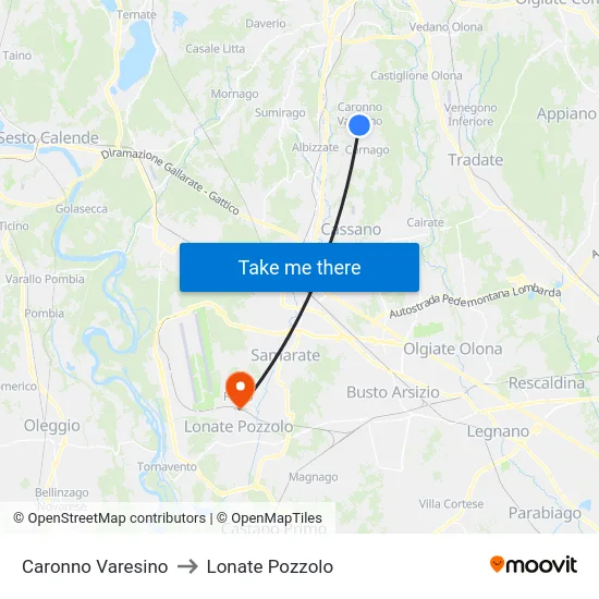 Caronno Varesino to Lonate Pozzolo map