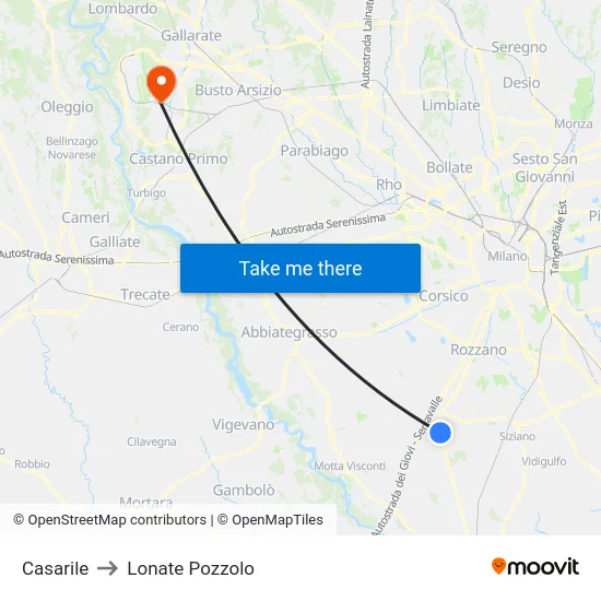 Casarile to Lonate Pozzolo map